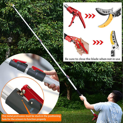 4.6-9.8Ft Cut and Hold Pruners,3 Sections Extendable Tree Trimmer Pruning Shears and Hold Bypass Pruner Telescoping Fruit Picker High Branch Trimming（1 blade heads）