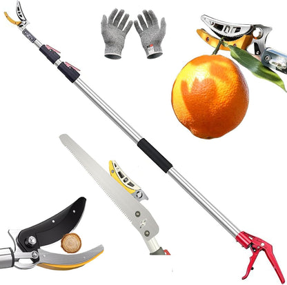 4.6-9.8Ft Cut and Hold Pruners,3 Sections Extendable Tree Trimmer Pruning Shears and Hold Bypass Pruner Telescoping Fruit Picker High Branch Trimming（1 blade heads）