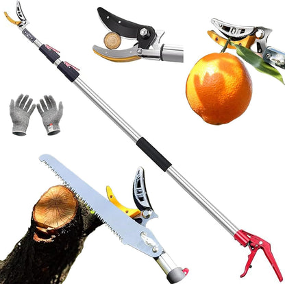 4.6-9.8Ft Cut and Hold Pruners,3 Sections Extendable Tree Trimmer Pruning Shears and Hold Bypass Pruner Telescoping Fruit Picker High Branch Trimming（1 blade heads）