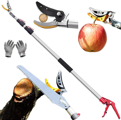 4.6-9.8Ft Cut and Hold Pruners,3 Sections Extendable Tree Trimmer Pruning Shears and Hold Bypass Pruner Telescoping Fruit Picker High Branch Trimming（1 blade heads）