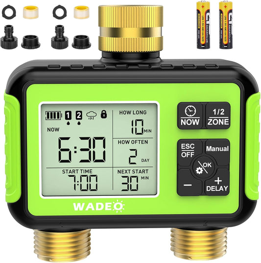 Brass 2 Zone Water Hose Timer, Waterproof Programmable Sprinkler Timer