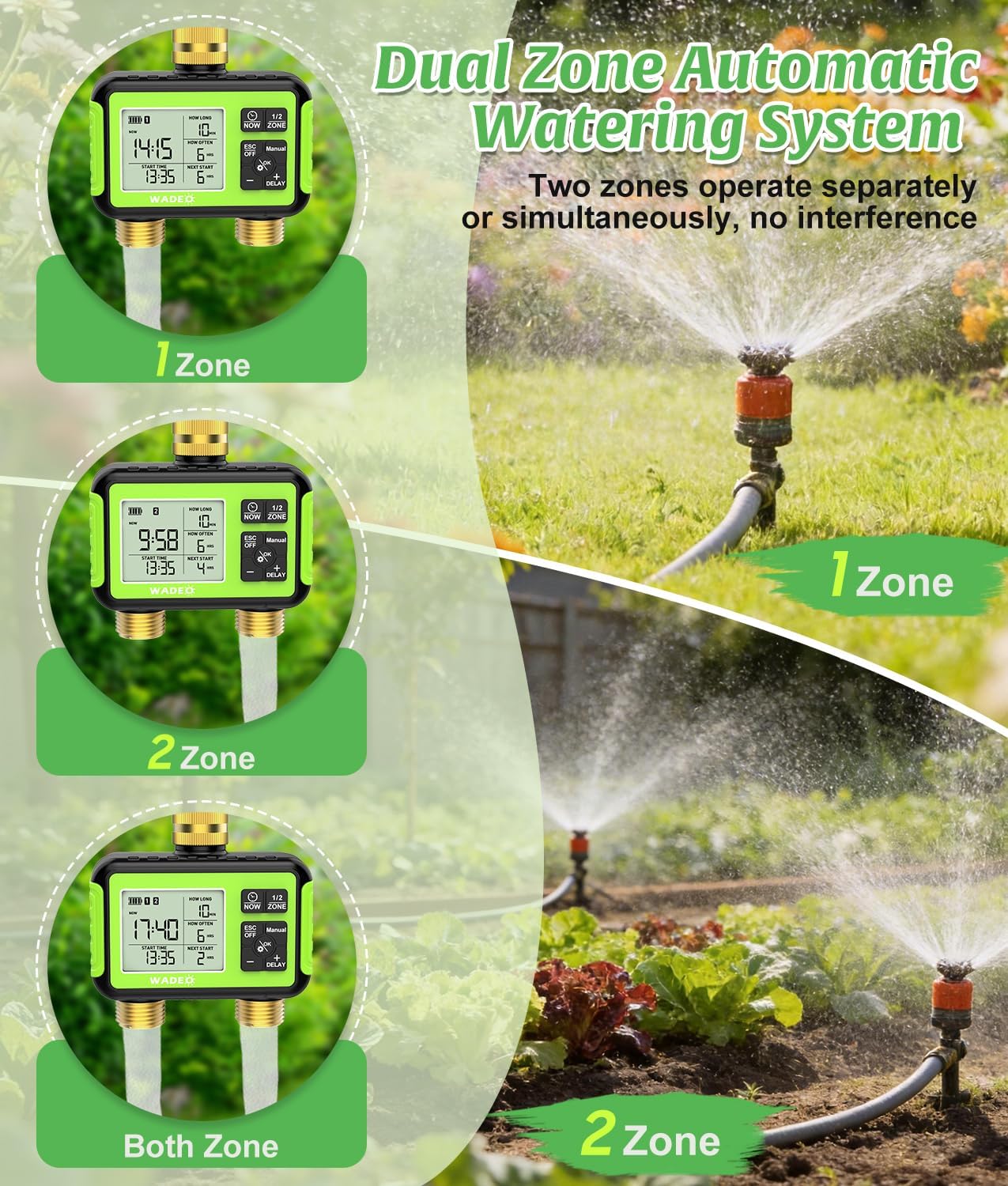 Brass 2 Zone Water Hose Timer, Waterproof Programmable Sprinkler Timer