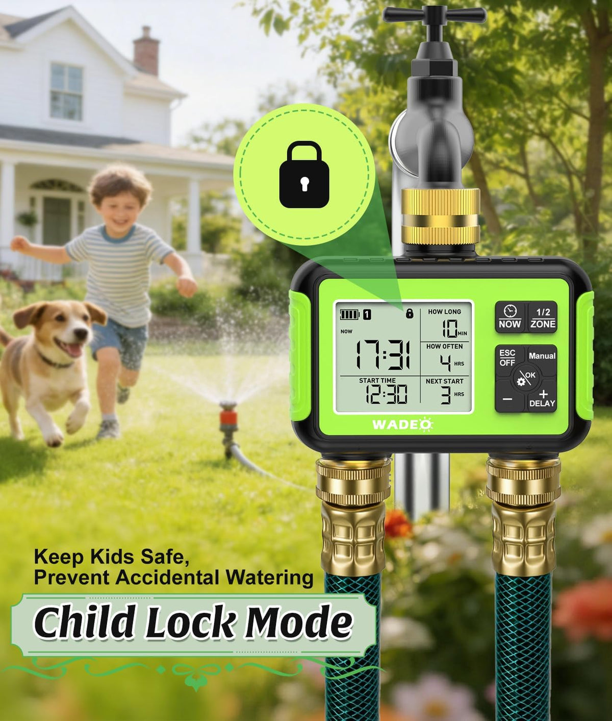 Brass 2 Zone Water Hose Timer, Waterproof Programmable Sprinkler Timer