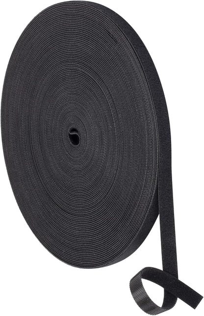1/2 inch Reusable Fastening Tape Cable Ties Double-Sided Hook-and-Loop Cable Management Tape (Black 25 Yards)