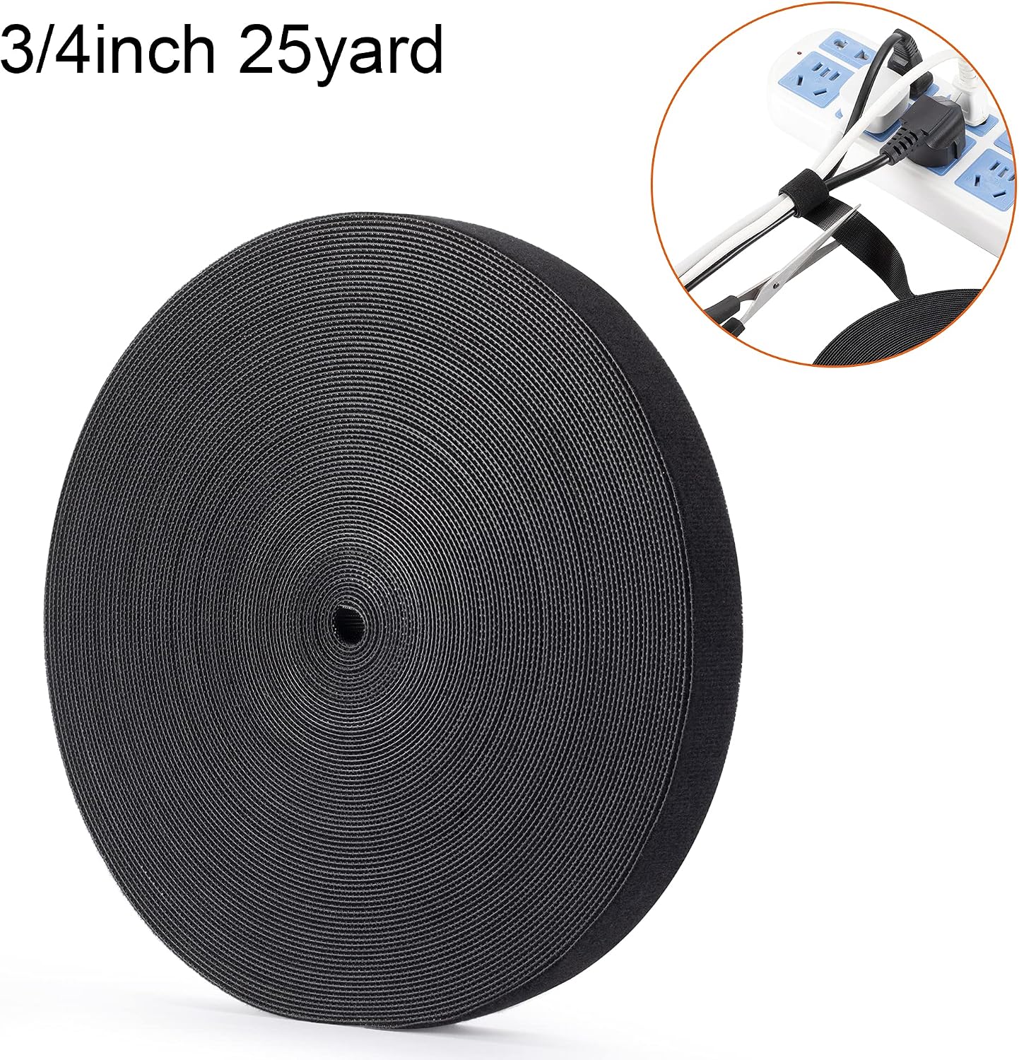 1/2 inch Reusable Fastening Tape Cable Ties Double-Sided Hook-and-Loop Cable Management Tape (Black 25 Yards)