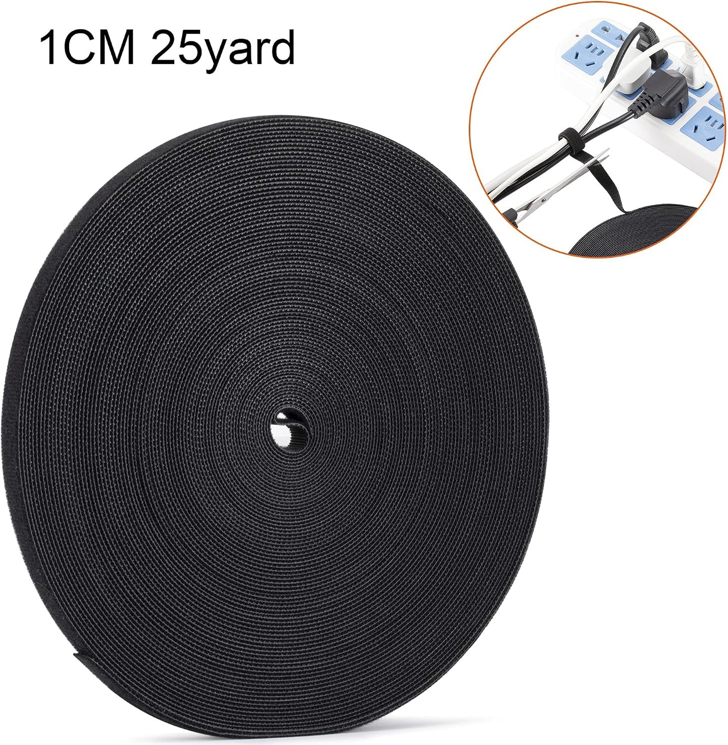 1/2 inch Reusable Fastening Tape Cable Ties Double-Sided Hook-and-Loop Cable Management Tape (Black 25 Yards)