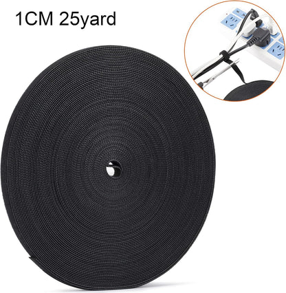 1/2 inch Reusable Fastening Tape Cable Ties Double-Sided Hook-and-Loop Cable Management Tape (Black 25 Yards)