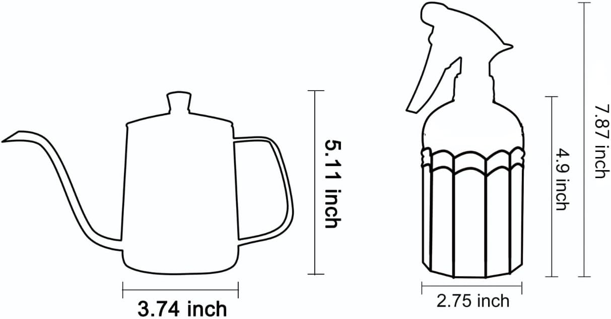 Watering Can for Indoor Plants Long Spout Metal Stainless Steel 21 oz Small Watering Can with 14 oz Glass Plant Mister Spray Bottle for Plants Bonsai