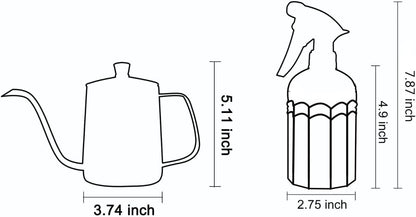 Watering Can for Indoor Plants Long Spout Metal Stainless Steel 21 oz Small Watering Can with 14 oz Glass Plant Mister Spray Bottle for Plants Bonsai