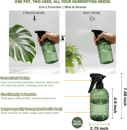 Watering Can for Indoor Plants Long Spout Metal Stainless Steel 21 oz Small Watering Can with 14 oz Glass Plant Mister Spray Bottle for Plants Bonsai
