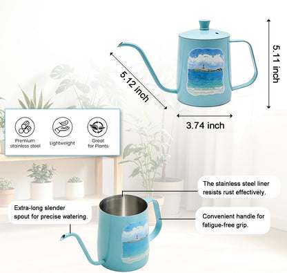 Watering Can for Indoor Plants Long Spout Metal Stainless Steel 21 oz Small Watering Can with 14 oz Glass Plant Mister Spray Bottle for Plants Bonsai