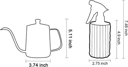 Watering Can for Indoor Plants Long Spout Metal Stainless Steel 21 oz Small Watering Can with 14 oz Glass Plant Mister Spray Bottle for Plants Bonsai