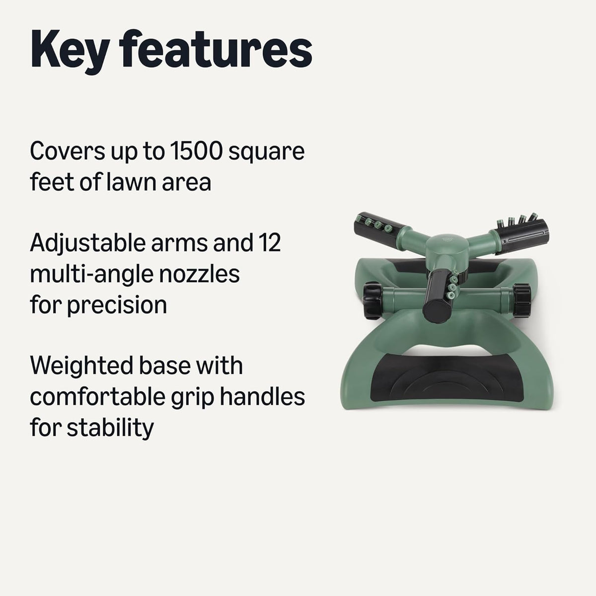 Whirling Rotating Lawn Sprinkler with Adjustable Arms, 1500 sq ft Coverage, Black