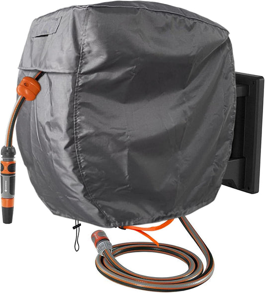 Garden Wall Mounted Retractable Hose Reel Cover, 450D Oxford Polyester Coated Tarp, 100% Waterproof Sunscreen Hose Reel Cover, for:Giraffe tools,Ayleid,Gardena and More.grey,24"L x18"Wx24H"