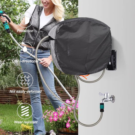 Garden Wall Mounted Retractable Hose Reel Cover, 450D Oxford Polyester Coated Tarp, 100% Waterproof Sunscreen Hose Reel Cover, for:Giraffe tools,Ayleid,Gardena and More.grey,24"L x18"Wx24H"