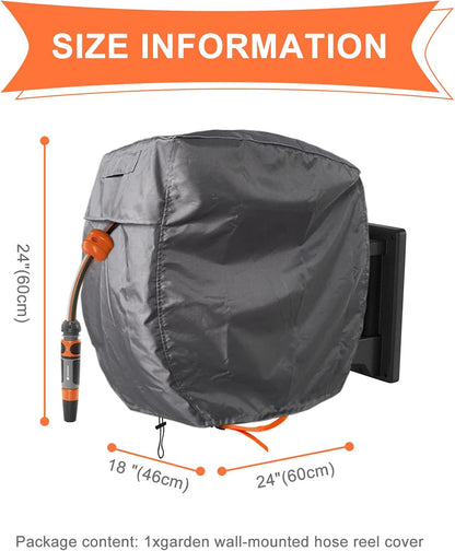 Garden Wall Mounted Retractable Hose Reel Cover, 450D Oxford Polyester Coated Tarp, 100% Waterproof Sunscreen Hose Reel Cover, for:Giraffe tools,Ayleid,Gardena and More.grey,24"L x18"Wx24H"