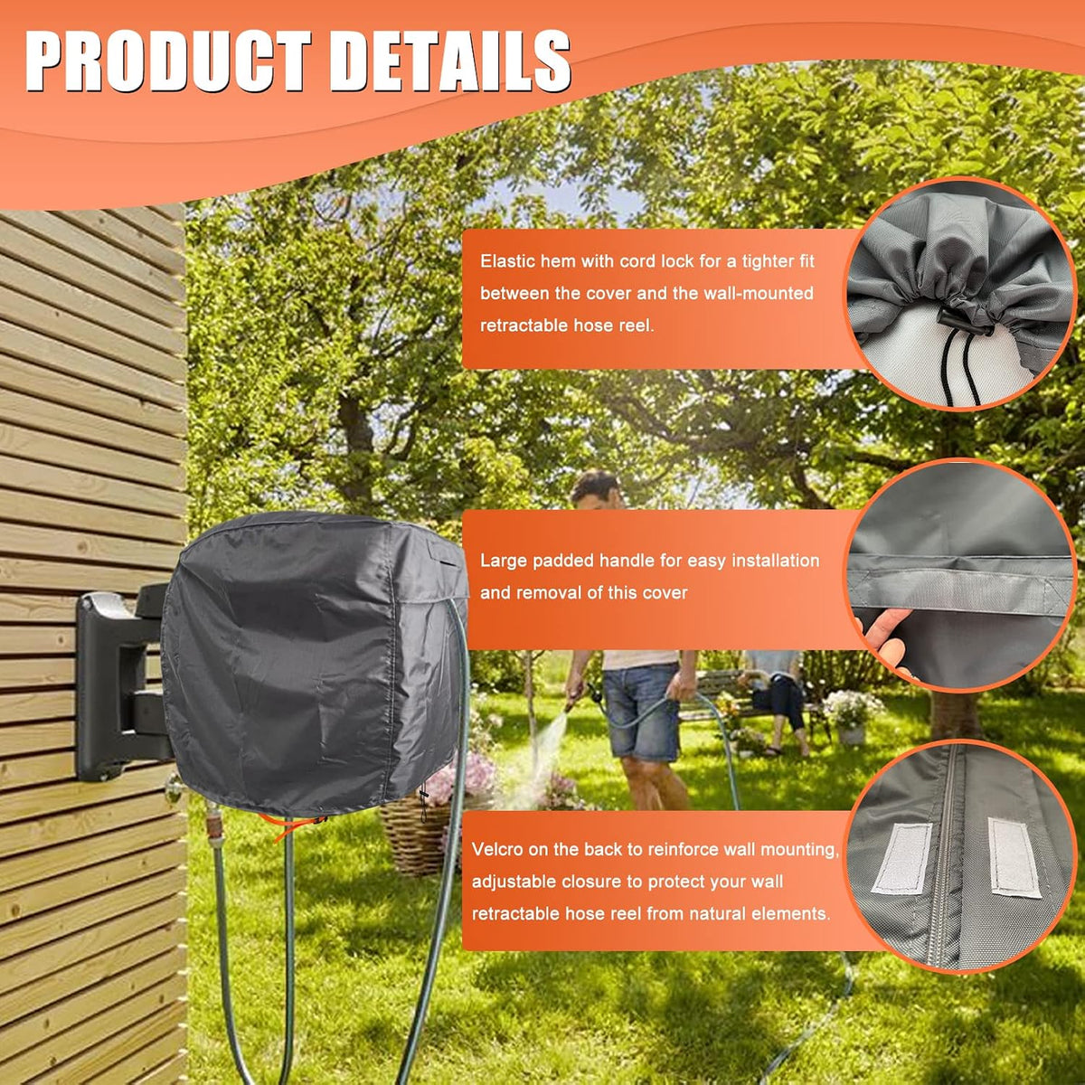 Garden Wall Mounted Retractable Hose Reel Cover, 450D Oxford Polyester Coated Tarp, 100% Waterproof Sunscreen Hose Reel Cover, for:Giraffe tools,Ayleid,Gardena and More.grey,24"L x18"Wx24H"
