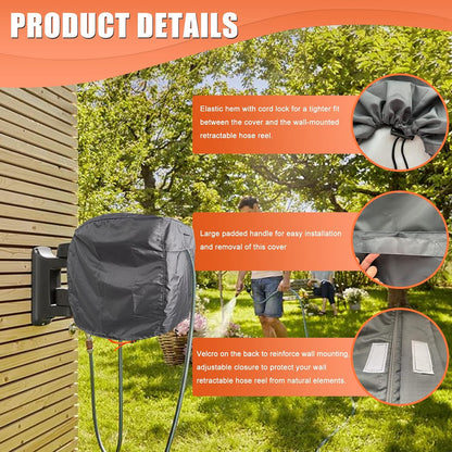 Garden Wall Mounted Retractable Hose Reel Cover, 450D Oxford Polyester Coated Tarp, 100% Waterproof Sunscreen Hose Reel Cover, for:Giraffe tools,Ayleid,Gardena and More.grey,24"L x18"Wx24H"