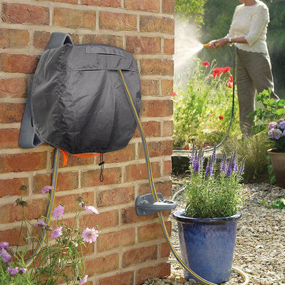 Garden Wall Mounted Retractable Hose Reel Cover, 450D Oxford Polyester Coated Tarp, 100% Waterproof Sunscreen Hose Reel Cover, for:Giraffe tools,Ayleid,Gardena and More.grey,24"L x18"Wx24H"