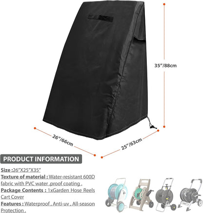 Garden Wall Mounted Retractable Hose Reel Cover, 450D Oxford Polyester Coated Tarp, 100% Waterproof Sunscreen Hose Reel Cover, for:Giraffe tools,Ayleid,Gardena and More.grey,24"L x18"Wx24H"