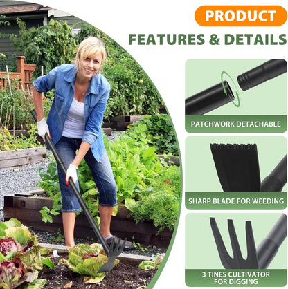Weed Puller Tool with 45.5" Long Handle, 2 in 1 Small Garden Weeding Hoe & Rake, Handheld Stand Up Hoe Garden Tool for Lawn, Garden, Yard, Flower Bed, Patio & Small Farm