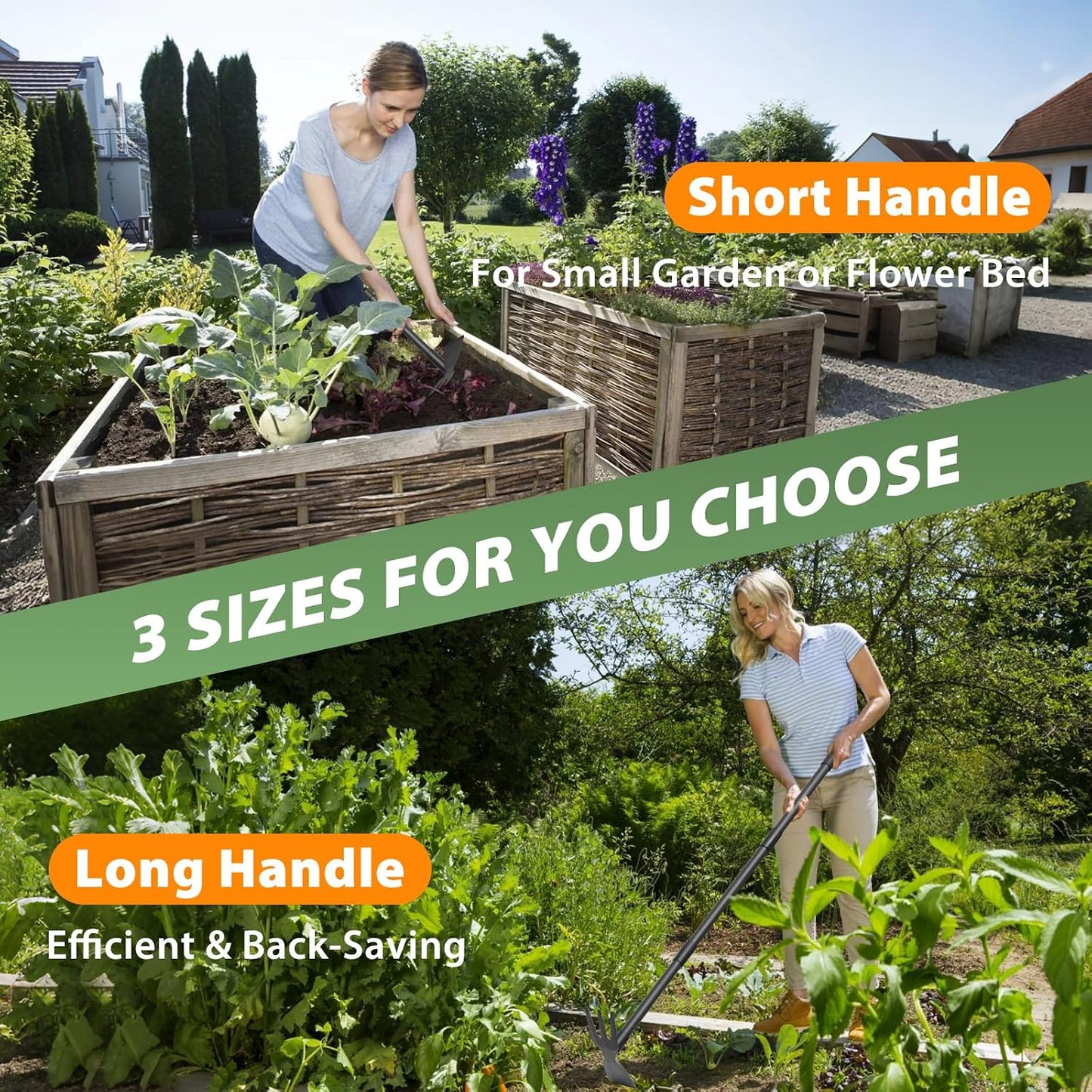 Weed Puller Tool with 45.5" Long Handle, 2 in 1 Small Garden Weeding Hoe & Rake, Handheld Stand Up Hoe Garden Tool for Lawn, Garden, Yard, Flower Bed, Patio & Small Farm