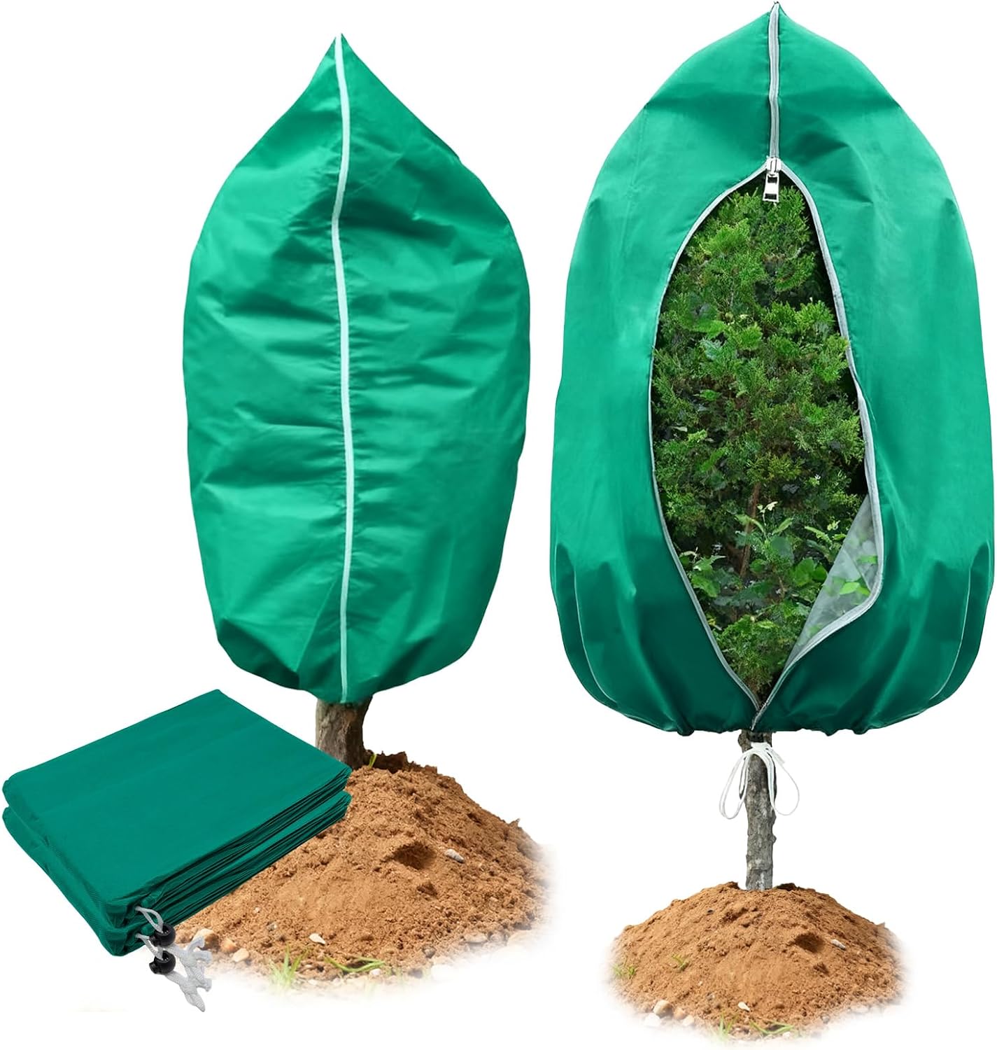 2 PCS 47.2 x 70.8 Inches Plant Covers Freeze Protection, 2.2oz/yd² Frost Cloth for Outdoor Plants with Zipper/Drawstring, for Large Plant Frost Protection Outdoor Shrub Bush Fruit Tree Potte