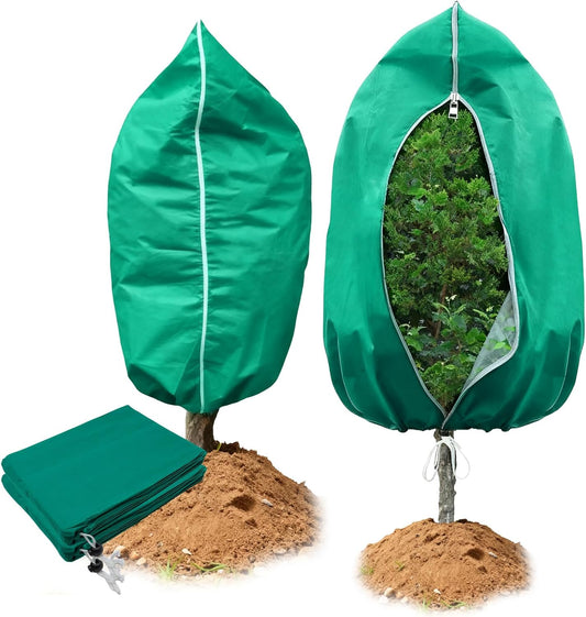 2 PCS 47.2 x 70.8 Inches Plant Covers Freeze Protection, 2.2oz/yd² Frost Cloth for Outdoor Plants with Zipper/Drawstring, for Large Plant Frost Protection Outdoor Shrub Bush Fruit Tree Potte