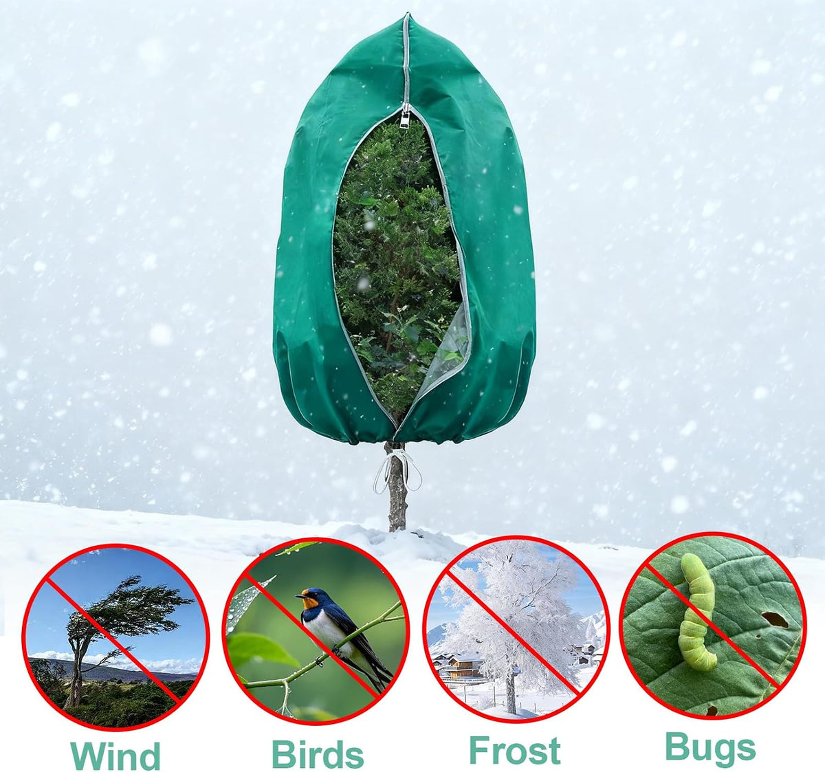 2 PCS 47.2 x 70.8 Inches Plant Covers Freeze Protection, 2.2oz/yd² Frost Cloth for Outdoor Plants with Zipper/Drawstring, for Large Plant Frost Protection Outdoor Shrub Bush Fruit Tree Potte