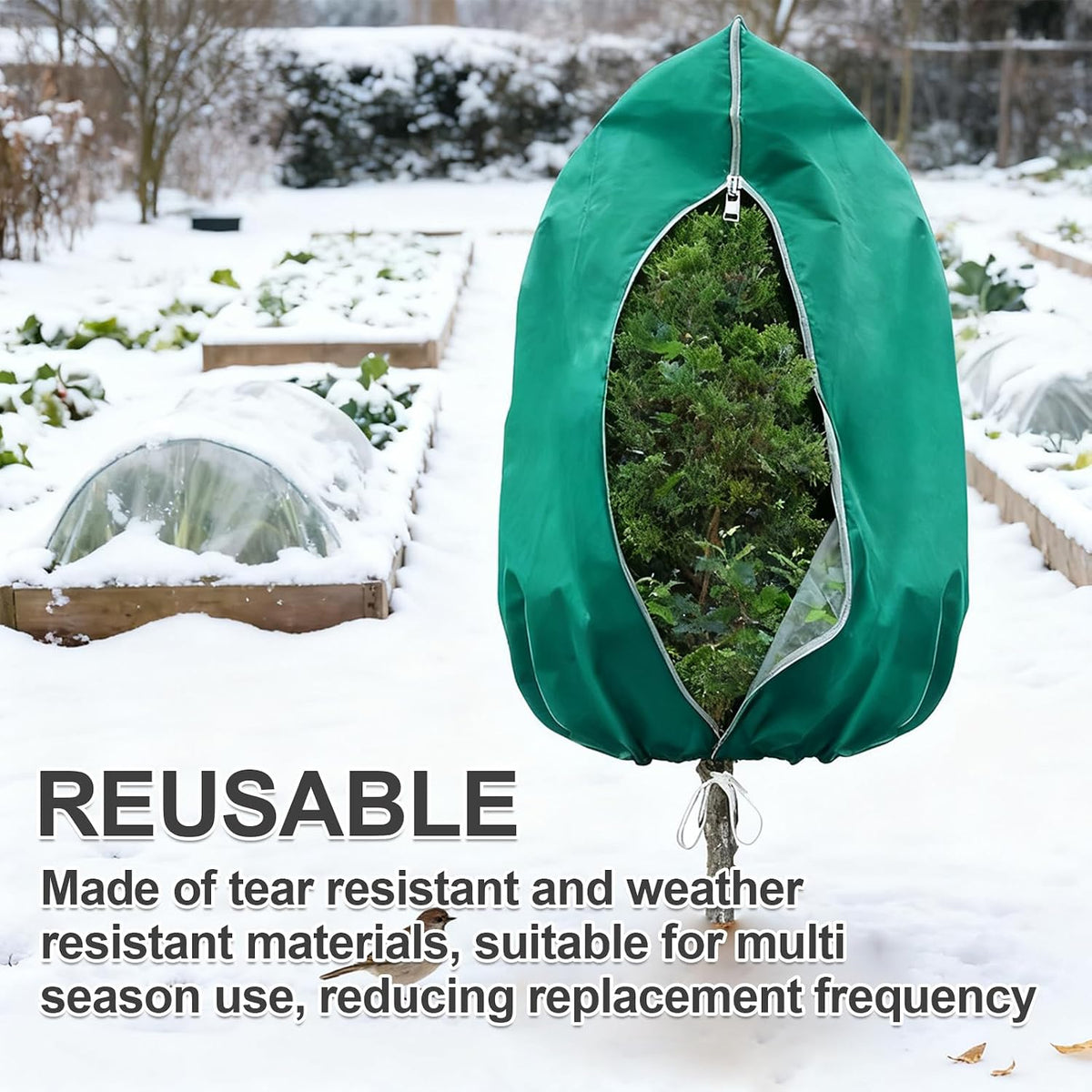 2 PCS 47.2 x 70.8 Inches Plant Covers Freeze Protection, 2.2oz/yd² Frost Cloth for Outdoor Plants with Zipper/Drawstring, for Large Plant Frost Protection Outdoor Shrub Bush Fruit Tree Potte