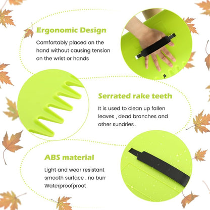 2 Pairs Garden and Yard Leaf Scoops Hand Rakes with 2 Pairs Gloves, Large Sized Handheld Grass Twigs Hand Rakes for Leaves Lawn Debris and Trash Pick Up