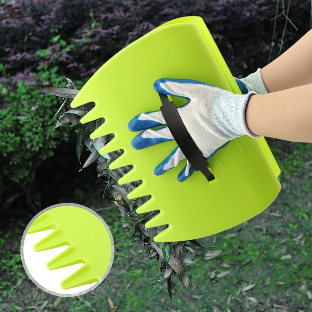 2 Pairs Garden and Yard Leaf Scoops Hand Rakes with 2 Pairs Gloves, Large Sized Handheld Grass Twigs Hand Rakes for Leaves Lawn Debris and Trash Pick Up