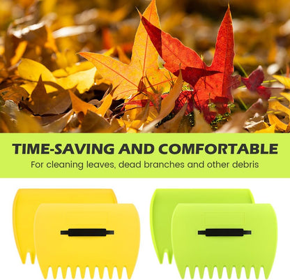 2 Pairs Garden and Yard Leaf Scoops Hand Rakes with 2 Pairs Gloves, Large Sized Handheld Grass Twigs Hand Rakes for Leaves Lawn Debris and Trash Pick Up