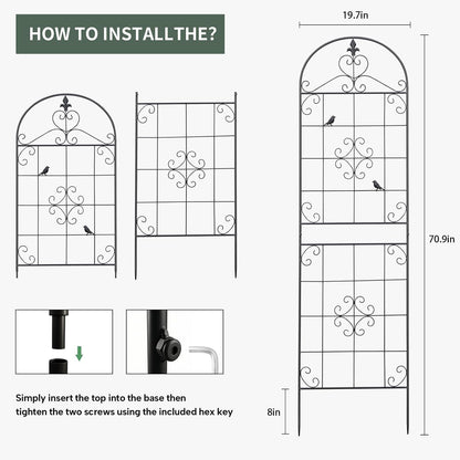 70.8" Black Metal Garden Trellis for Climbing Plants, 2 Pack