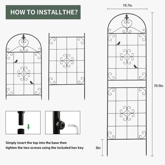 70.8" Black Metal Garden Trellis for Climbing Plants, 2 Pack