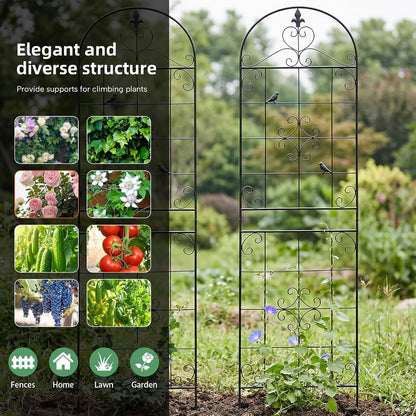 70.8" Black Metal Garden Trellis for Climbing Plants, 2 Pack