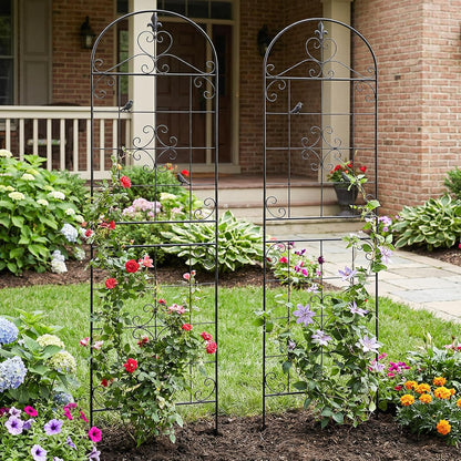 70.8" Black Metal Garden Trellis for Climbing Plants, 2 Pack