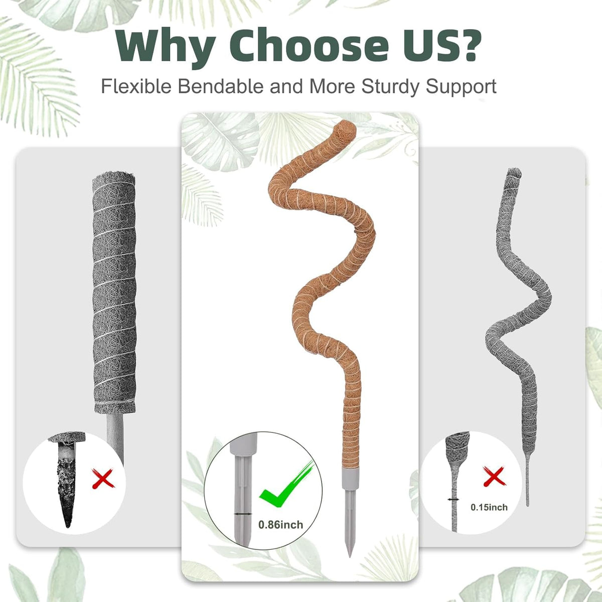 3 Pack Moss Pole, 50 Inch Monstera Plant Support, Tall Moss Poles for Climbing Plants Indoor DIY, Coco Coir Plant Pole Moss Plant Stick Support Stake Kit for Potted Plants, Pothos, Philodendron