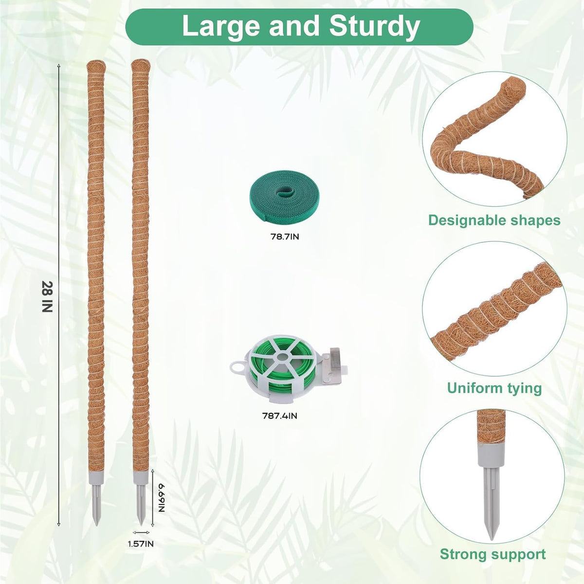 3 Pack Moss Pole, 50 Inch Monstera Plant Support, Tall Moss Poles for Climbing Plants Indoor DIY, Coco Coir Plant Pole Moss Plant Stick Support Stake Kit for Potted Plants, Pothos, Philodendron
