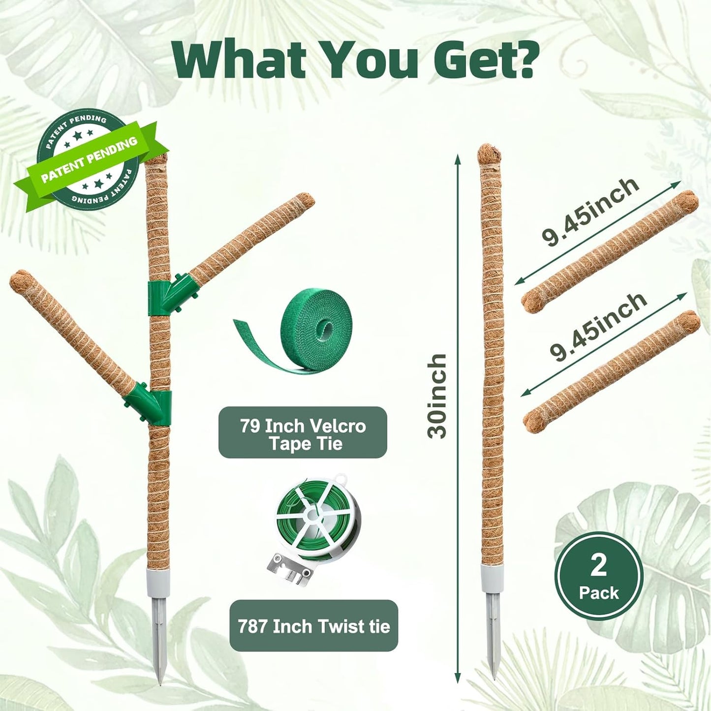 3 Pack Moss Pole, 50 Inch Monstera Plant Support, Tall Moss Poles for Climbing Plants Indoor DIY, Coco Coir Plant Pole Moss Plant Stick Support Stake Kit for Potted Plants, Pothos, Philodendron