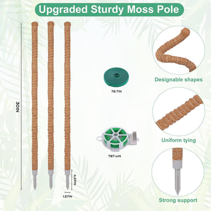 3 Pack Moss Pole, 50 Inch Monstera Plant Support, Tall Moss Poles for Climbing Plants Indoor DIY, Coco Coir Plant Pole Moss Plant Stick Support Stake Kit for Potted Plants, Pothos, Philodendron