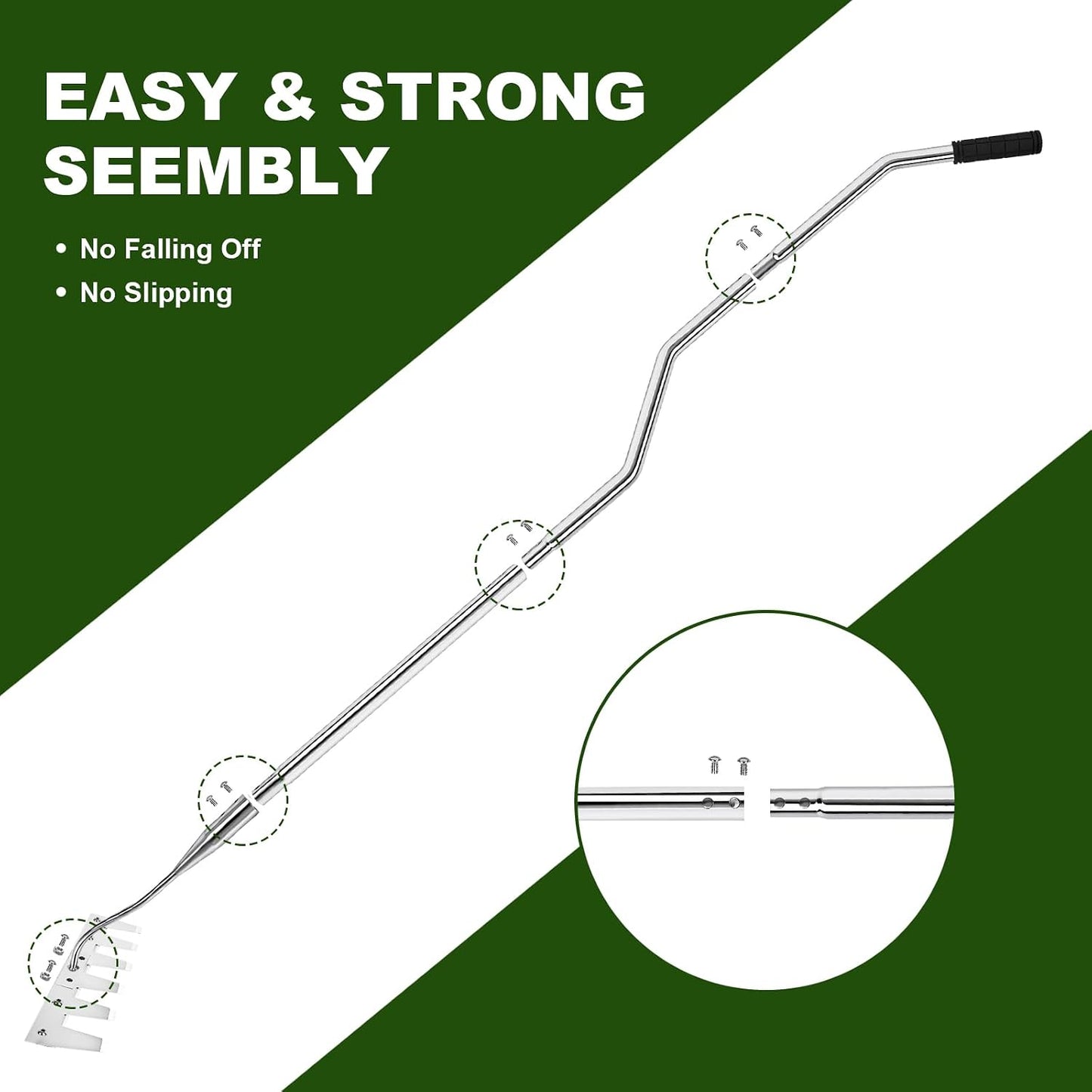 Weeding Rake w 45’’ Ergonomic Curved Handle, Heavy-Duty Stainless Steel Weed Puller Tool w 6 Hoe & Weeding Blade, Efficient Extended Garden Hoe for Weeding for Yard, Flower Beds & Loosening Soil