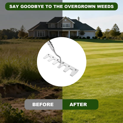 Weeding Rake w 45’’ Ergonomic Curved Handle, Heavy-Duty Stainless Steel Weed Puller Tool w 6 Hoe & Weeding Blade, Efficient Extended Garden Hoe for Weeding for Yard, Flower Beds & Loosening Soil