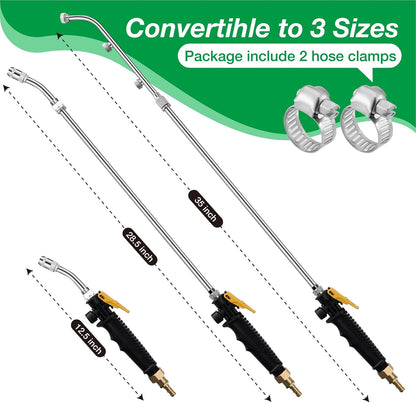 Pump Sprayer Wand with 3 Types of Nozzles, Fan Nozzle Replacement Sprayer Wand, Stainless Steel Sprayer Wand Replacement with 1/4" & 3/8" Brass Barb and 2 Hose Clamps (Plastic Handle)