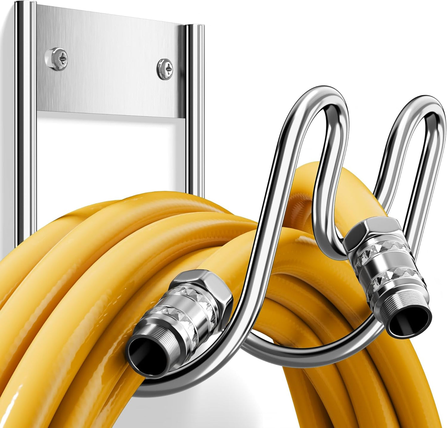 Stainless Steel Garden Hose Holder - Extra Large Heavy Duty Silver SS304 Wall Mounted Hanger for Water Hose, Extension Cords, Vacuum Lines, Anti-Rust Patented Design