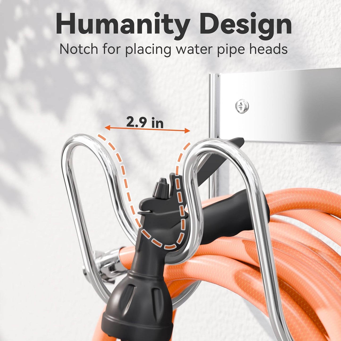 Stainless Steel Garden Hose Holder - Extra Large Heavy Duty Silver SS304 Wall Mounted Hanger for Water Hose, Extension Cords, Vacuum Lines, Anti-Rust Patented Design