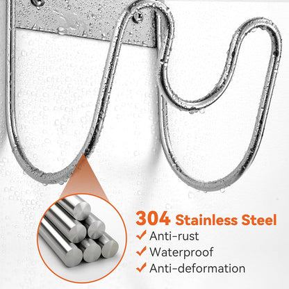 Stainless Steel Garden Hose Holder - Extra Large Heavy Duty Silver SS304 Wall Mounted Hanger for Water Hose, Extension Cords, Vacuum Lines, Anti-Rust Patented Design