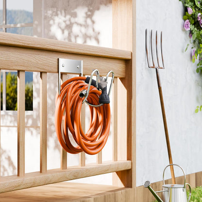 Stainless Steel Garden Hose Holder - Extra Large Heavy Duty Silver SS304 Wall Mounted Hanger for Water Hose, Extension Cords, Vacuum Lines, Anti-Rust Patented Design