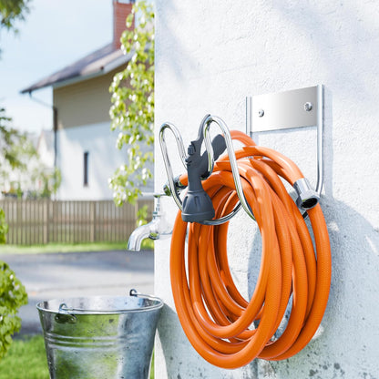 Stainless Steel Garden Hose Holder - Extra Large Heavy Duty Silver SS304 Wall Mounted Hanger for Water Hose, Extension Cords, Vacuum Lines, Anti-Rust Patented Design