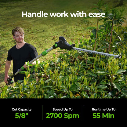 Pole Hedge Trimmer Cordless 20V with Battery Powered 20-Inch Electric Hedge Trimmers 15-FT Reach with Extension Pole Multiple Angles for Shrubs Pruning Bush Trimmer